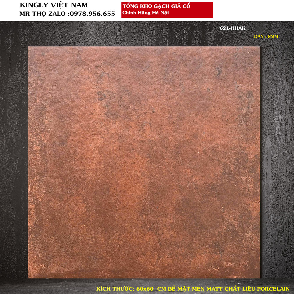 Gạch giả cổ lát nền 60x60 Trung Quốc 621 màu da bò đậm